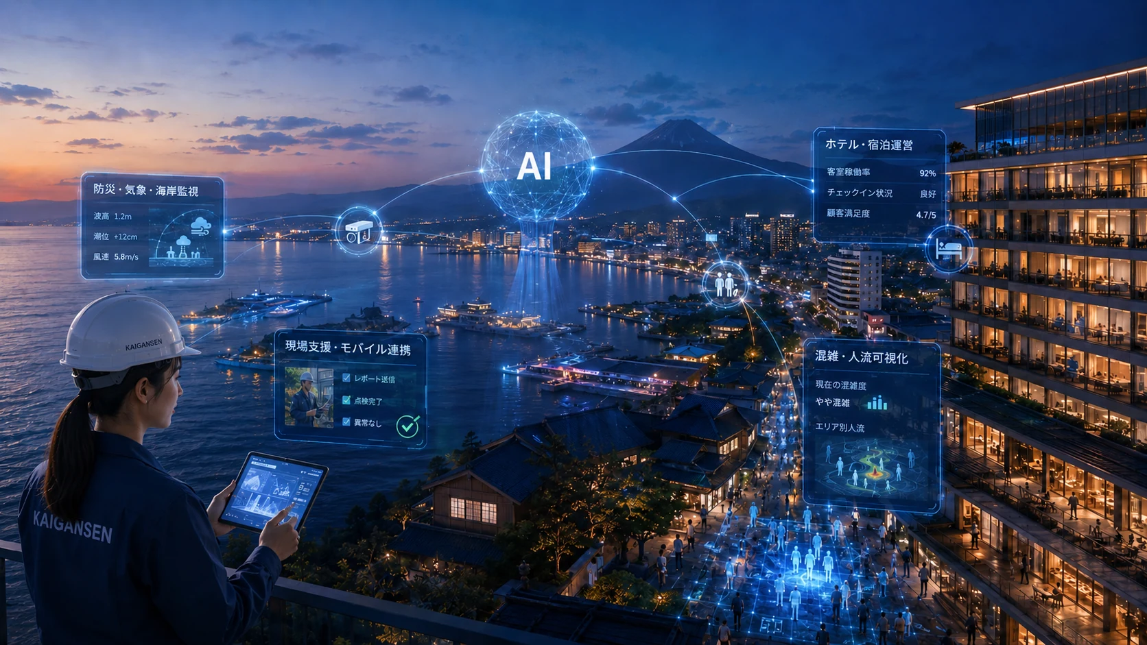 AI活用と現場システム設計を表す海岸線のメインビジュアル
